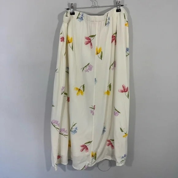 Joe Fresh Floral Spring Midi Skirt Womens L Cream Pastel Easter Church Pretty - Picture 6 of 10